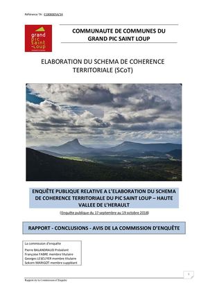 Rapport et conclusions de l’enquête publique sur le projet d’arrêt du SCoT du Grand Pic Saint-Loup