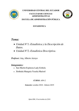 Trabajo De Estadistica Unidad I Y Ii