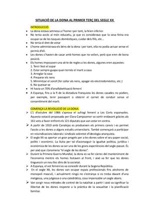 Situació De La Dona Al Primer Terç Del Segle Xx