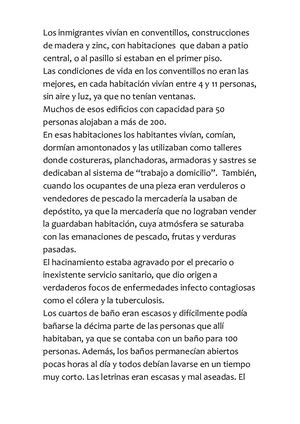 Resumen De Condiciones De Vida En Los Conventillos
