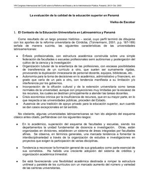 Evaluación de la Calidad en la Educación de Superior en Panamá