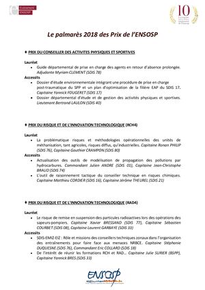Prix Ensosp Palmares2018