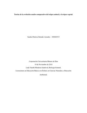 Teorías De La Evolución Cuadro Comparativo Del Origen Animal Y El Origen Vegetal