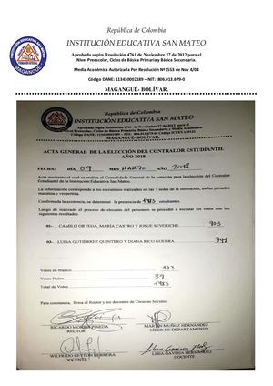 ACTA ELECCIÓN DEL GOBIERNO ESCOLAR