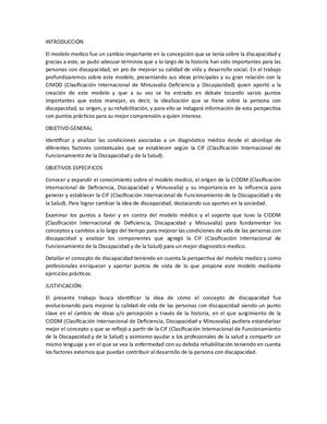 Modelo Medico y CIF (Clasificacion internacional de Funcionamientos en la discpacidad) como una nueva perspectiva de la discapacidad.