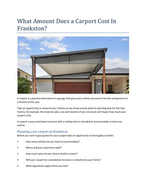 What Amount Does A Carport Cost In Frankston