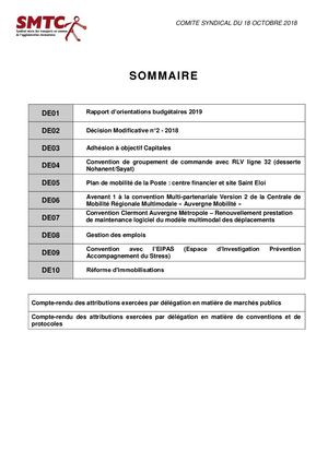 Délibérations Du Comité Syndical Du 18 Octobre 2018