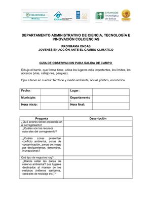 GUIA DE OBSERVACION PARA SALIDA DE CAMPO