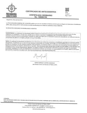 Certificado De  Antecedentes Diciplinarios Fundale