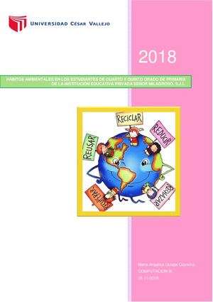 Hábitos Ambientales En Los Estudiantes De Cuarto Y Quinto Grado De Primaria De La Institución Educativa Privada Señor Milagroso, S J L