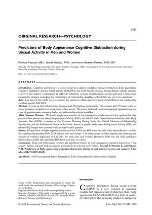 Predictors of Body Appearance Cognitive during Sexual Activity in Men and Women