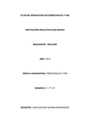 Plan De Asignatura Democracia 6º, 7º Y 8º 2018