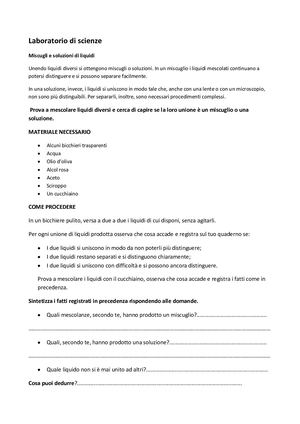 Laboratorio Di Scienze scuola primaria classe IV