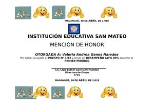 Menciones De Honor 6°01 1er Período