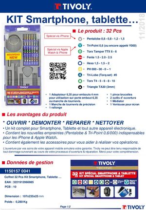 11501570041_ Kit Smartphone TIVOLY 32 pièces NEW avec Y000 pour Iphone 7 à +