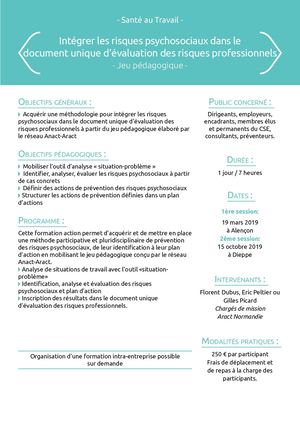 Formation Aract Normandie 2019 - Intégrer les Rps au Duerp