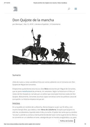 Resena Del Libro Don Quijote De La Mancha Notas Vandalicas