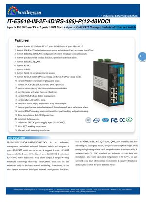 It Es618 Im 2f 4d Rs 485 P 12 48vdc Datasheet - INDUSTRIAL ETHERNET MANAGED SWITCHES
