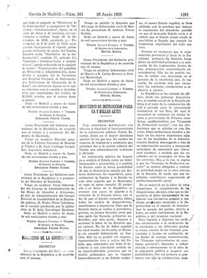 Decreto de creación de los Consejos de Protección Escolar, de 9 de junio de 1931