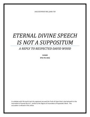 Sacred Quran is not a Person/Hypostasis: A Response to David Wood