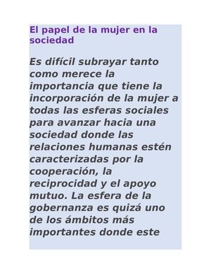 El Papel De La Mujer En La Sociedad Marlon Sanchez
