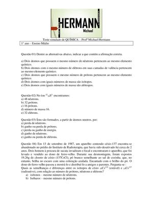 3º Teste de Química - #ProfMichael