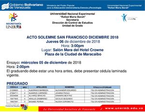 Acto de grado San Francisco (Diciembre 2018)
