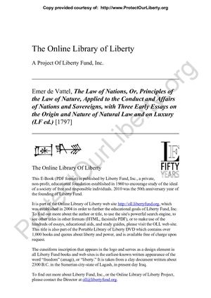 Emer de Vattel's Law Of Nations Vol 1 Ch 19 One's Country and Matters Relating To It Sec 212 Natural Born Citizen Defined