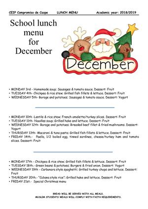 December 2018 Menu