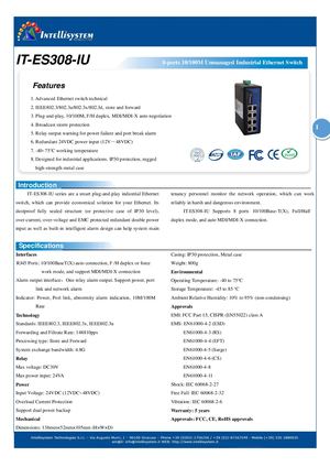 It Es308 Iu Datasheet - SWITCH ETHERNET UNMANAGED INDUSTRIAL