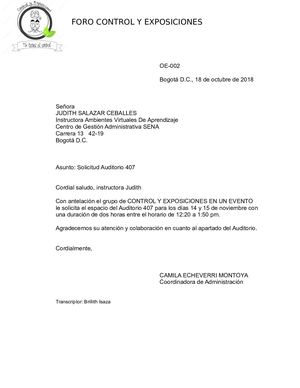 CARTA DE SOLICITUD DE AUDITORIO