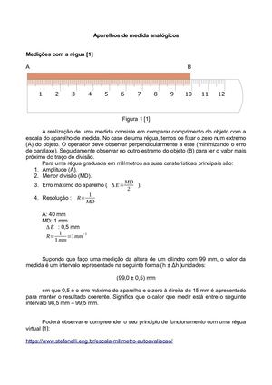 Medição com aparelhos analógicos - régua e craveira