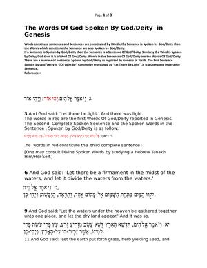 The Words Of God Spoken By God/Deity  in Genesis