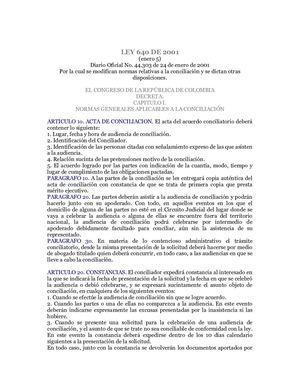 Ley 640 De 2001 Colombia