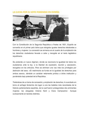 La Lucha Por El Voto Femenino En España