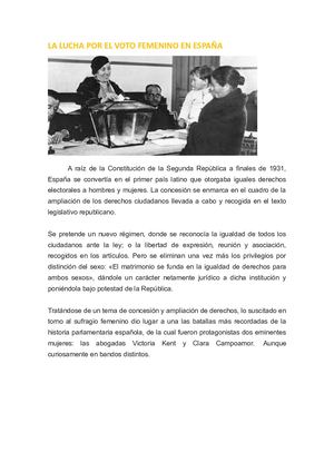 La Lucha Por El Voto Femenino En España