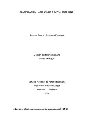 Clasificación Nacional De Ocupaciones (Cno)