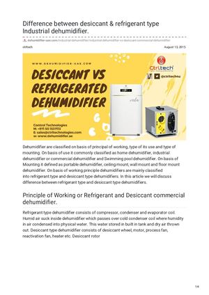 Difference Between Desiccant Amp Refrigerant Type Industrial Dehumidifier