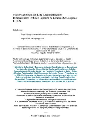 Master Sexologia On Line Reconocimientos Institucionales Instituto Superior De Estudios Sexologicos I