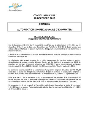 05 01- NOTICE+PROJET DELIB - Autorisation D'emprunter 2018