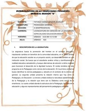 Generalidades DE LA ASIGNATURA