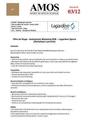 Offre Stage OL Lagardere Sport - M2