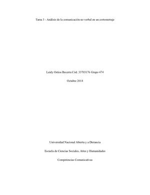 Tarea 3 Análisis De La Comunicación No Verbal En Un Cortometraje