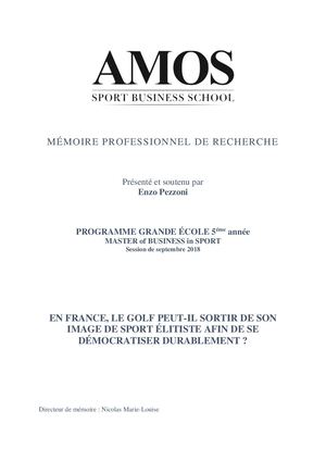 EN FRANCE, LE GOLF PEUT-IL SORTIR DE SON IMAGE DE SPORT ÉLITISTE AFIN DE SE DÉMOCRATISER DURABLEMENT ?