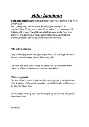 Omid Chatoo Salih, Grönkullaskolan, 7A - Personporträtt