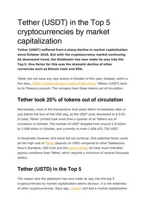 Tether (USDT) in the Top 5 cryptocurrencies by market capitalization