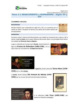 Ficha 3 1 Renacimiento Y Humanismo 18 19