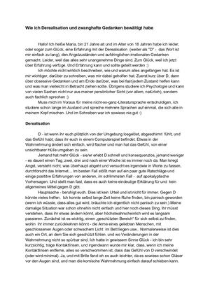 Derealisation (Abgedämpftes Realitätsgefühl)  und Zwangsgedanken bewältigen: meine Erfahrung