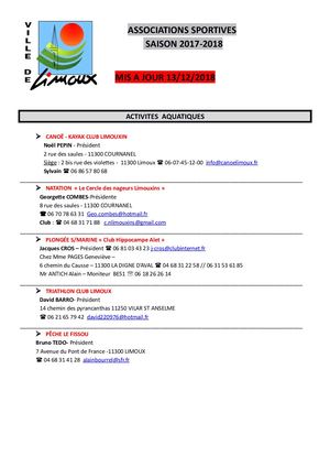 Liste Des Associations Sportives 2018 Limoux