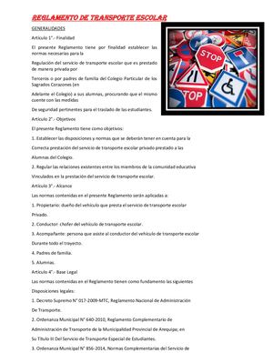Reglamento De Transporte Escolar